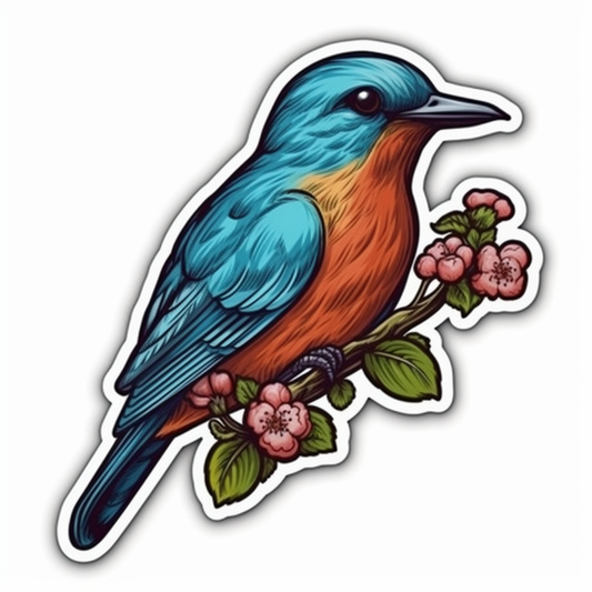 Missouri Eastern Bluebird bird Hawthorn flower  Vinyl Decal Sticker for Car, Laptop, Tumbler and more # 008814
