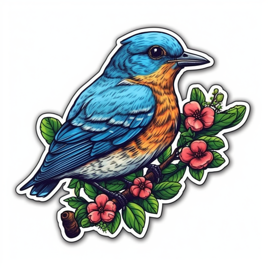 Missouri Eastern Bluebird bird Hawthorn flower  Vinyl Decal Sticker for Car, Laptop, Tumbler and more # 008804