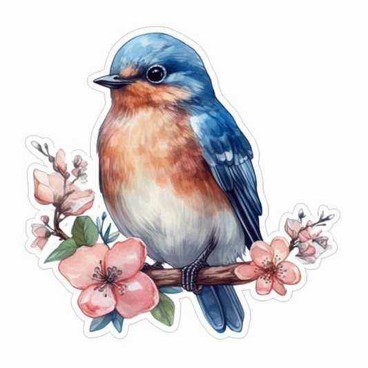 Missouri Eastern Bluebird bird Hawthorn flower  Vinyl Decal Sticker for Car, Laptop, Tumbler and more # 008813