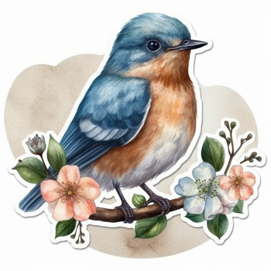 Missouri Eastern Bluebird bird Hawthorn flower  Vinyl Decal Sticker for Car, Laptop, Tumbler and more # 008832