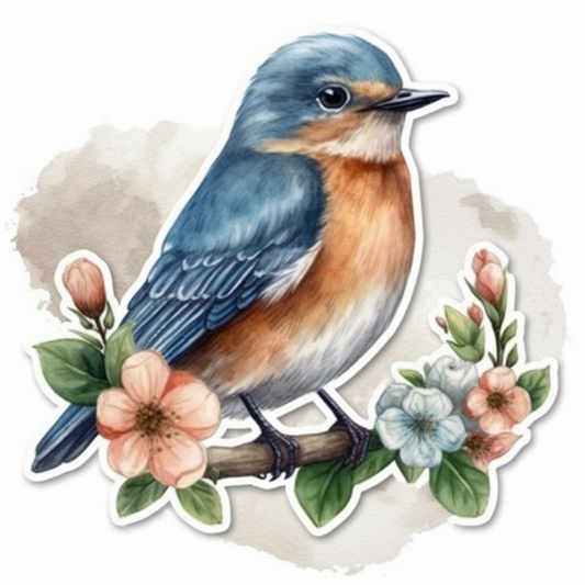 Missouri Eastern Bluebird bird Hawthorn flower  Vinyl Decal Sticker for Car, Laptop, Tumbler and more # 008821