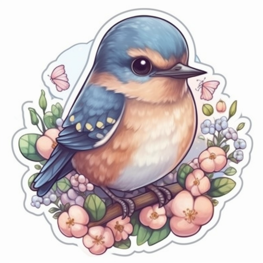 Missouri Eastern Bluebird bird Hawthorn flower  Vinyl Decal Sticker for Car, Laptop, Tumbler and more # 008833