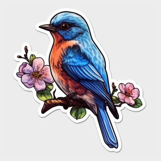 Missouri Eastern Bluebird bird Hawthorn flower  Vinyl Decal Sticker for Car, Laptop, Tumbler and more # 008826