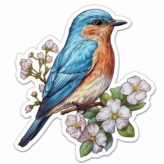 Missouri Eastern Bluebird bird Hawthorn flower  Vinyl Decal Sticker for Car, Laptop, Tumbler and more # 008827