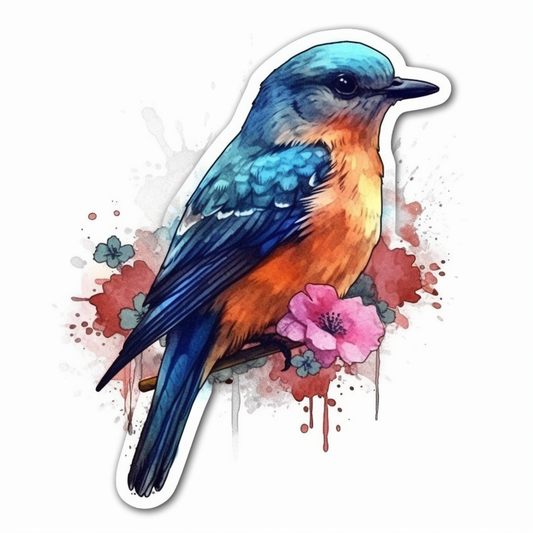Missouri Eastern Bluebird bird Hawthorn flower  Vinyl Decal Sticker for Car, Laptop, Tumbler and more # 008828