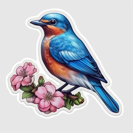 Missouri Eastern Bluebird bird Hawthorn flower  Vinyl Decal Sticker for Car, Laptop, Tumbler and more # 008825