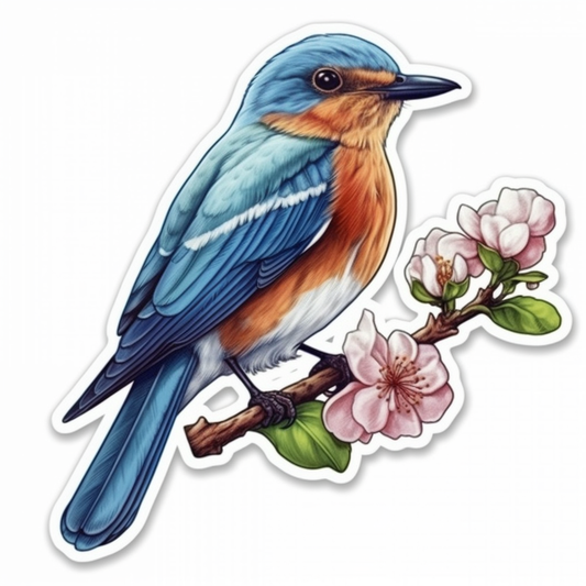 Missouri Eastern Bluebird bird Hawthorn flower  Vinyl Decal Sticker for Car, Laptop, Tumbler and more # 008854