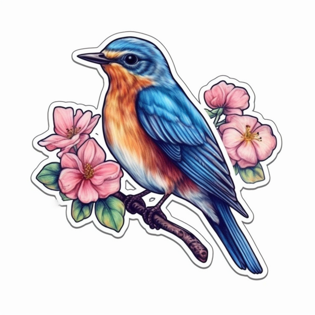 Missouri Eastern Bluebird bird Hawthorn flower  Vinyl Decal Sticker for Car, Laptop, Tumbler and more # 008816