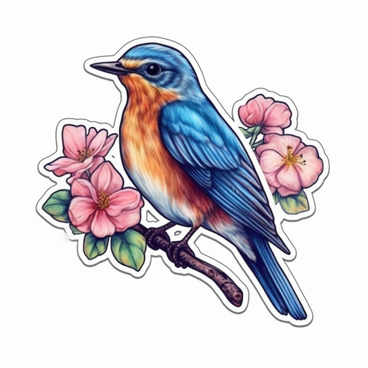 Missouri Eastern Bluebird bird Hawthorn flower  Vinyl Decal Sticker for Car, Laptop, Tumbler and more # 008816