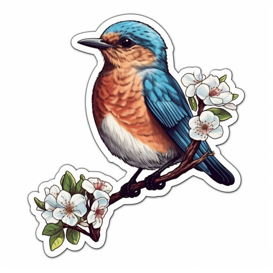 Missouri Eastern Bluebird bird Hawthorn flower  Vinyl Decal Sticker for Car, Laptop, Tumbler and more # 008806