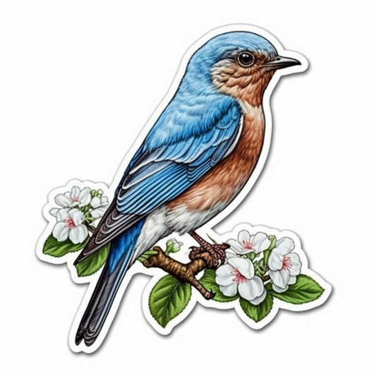 Missouri Eastern Bluebird bird Hawthorn flower  Vinyl Decal Sticker for Car, Laptop, Tumbler and more # 008818