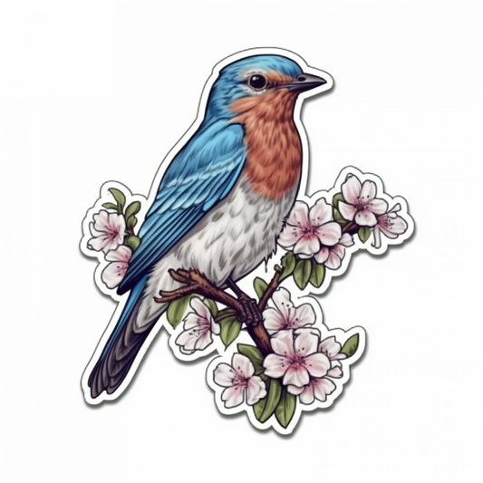 Missouri Eastern Bluebird bird Hawthorn flower  Vinyl Decal Sticker for Car, Laptop, Tumbler and more # 008838