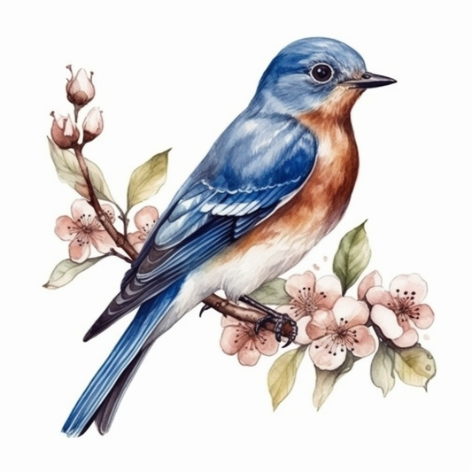 Missouri Eastern Bluebird bird Hawthorn flower  Vinyl Decal Sticker for Car, Laptop, Tumbler and more # 008809