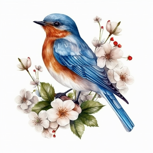 Missouri Eastern Bluebird bird Hawthorn flower  Vinyl Decal Sticker for Car, Laptop, Tumbler and more # 008859