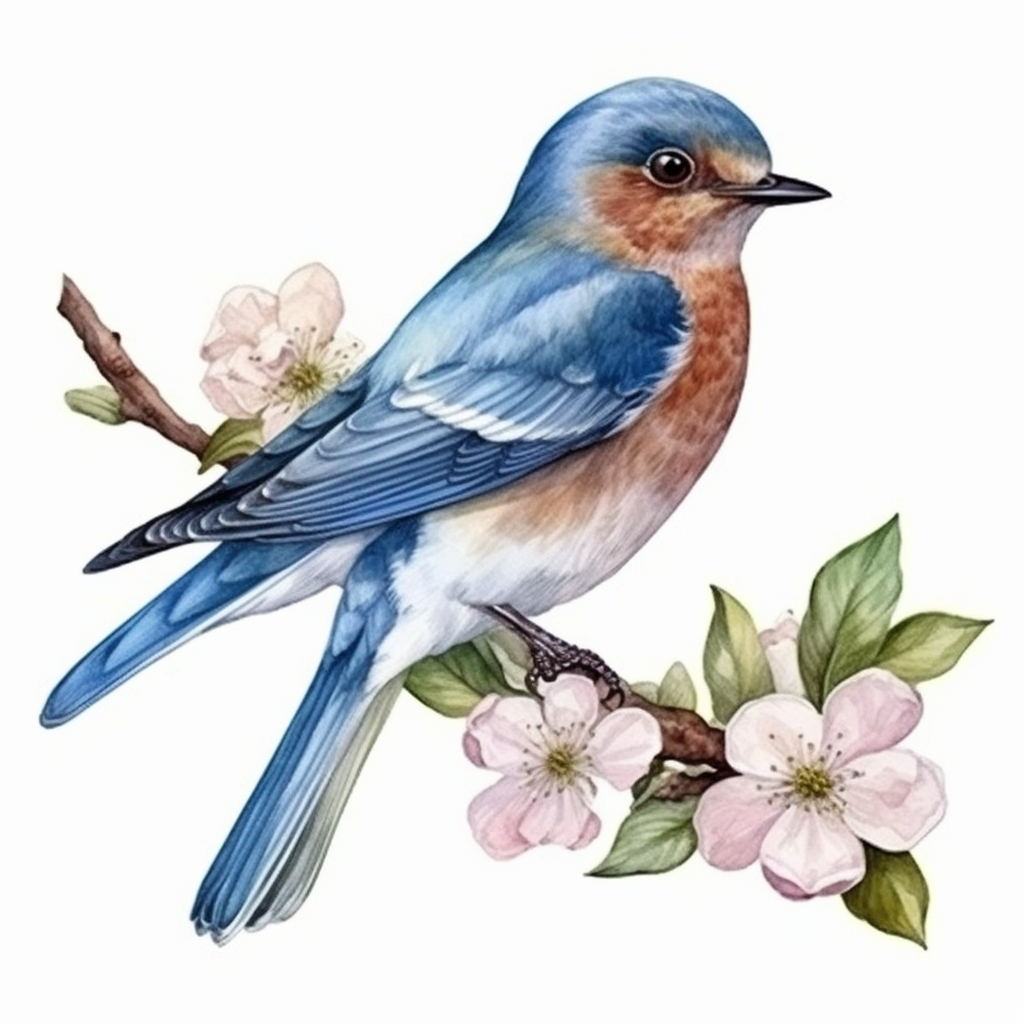Missouri Eastern Bluebird bird Hawthorn flower  Vinyl Decal Sticker for Car, Laptop, Tumbler and more # 008831