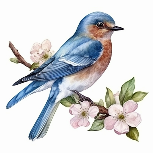 Missouri Eastern Bluebird bird Hawthorn flower  Vinyl Decal Sticker for Car, Laptop, Tumbler and more # 008831