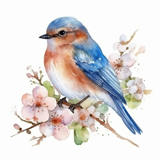 Missouri Eastern Bluebird bird Hawthorn flower  Vinyl Decal Sticker for Car, Laptop, Tumbler and more # 008805