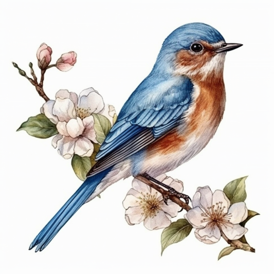 Missouri Eastern Bluebird bird Hawthorn flower  Vinyl Decal Sticker for Car, Laptop, Tumbler and more # 008820