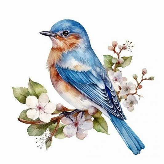 Missouri Eastern Bluebird bird Hawthorn flower  Vinyl Decal Sticker for Car, Laptop, Tumbler and more # 008840