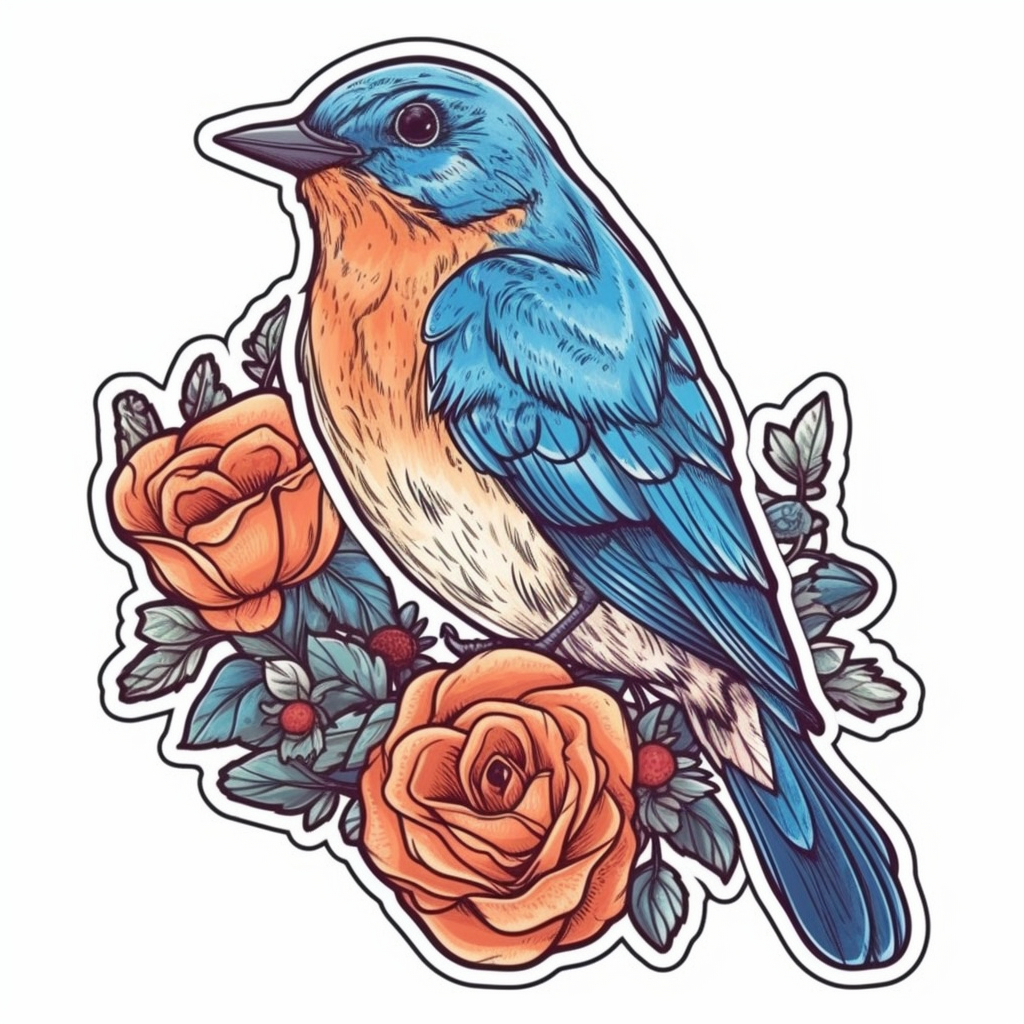 New York Eastern Bluebird bird Rose flower  Vinyl Decal Sticker for Car, Laptop, Tumbler and more # 008999
