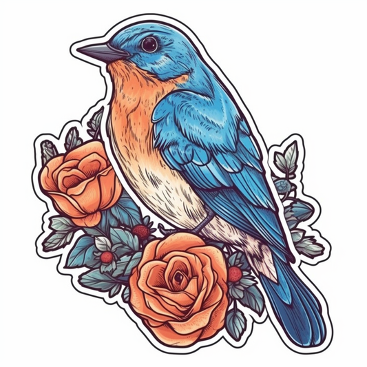 New York Eastern Bluebird bird Rose flower  Vinyl Decal Sticker for Car, Laptop, Tumbler and more # 008999