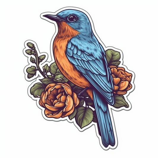 New York Eastern Bluebird bird Rose flower  Vinyl Decal Sticker for Car, Laptop, Tumbler and more # 008952