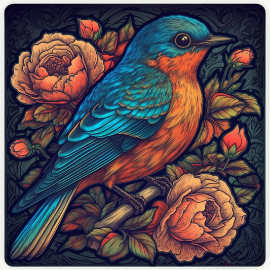 New York Eastern Bluebird bird Rose flower  Vinyl Decal Sticker for Car, Laptop, Tumbler and more # 008967