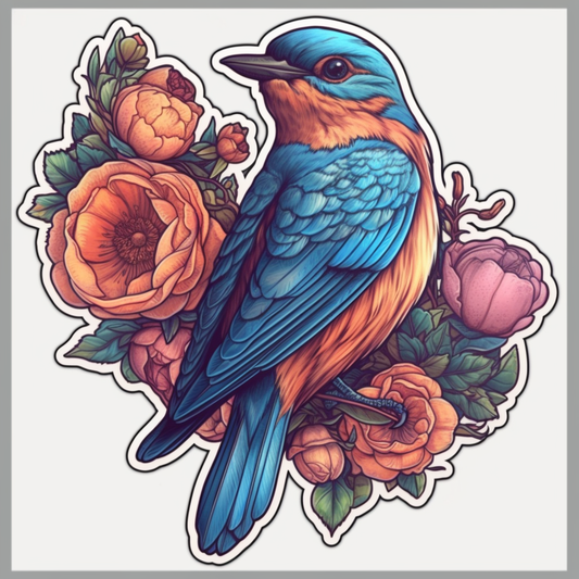 New York Eastern Bluebird bird Rose flower  Vinyl Decal Sticker for Car, Laptop, Tumbler and more # 008949