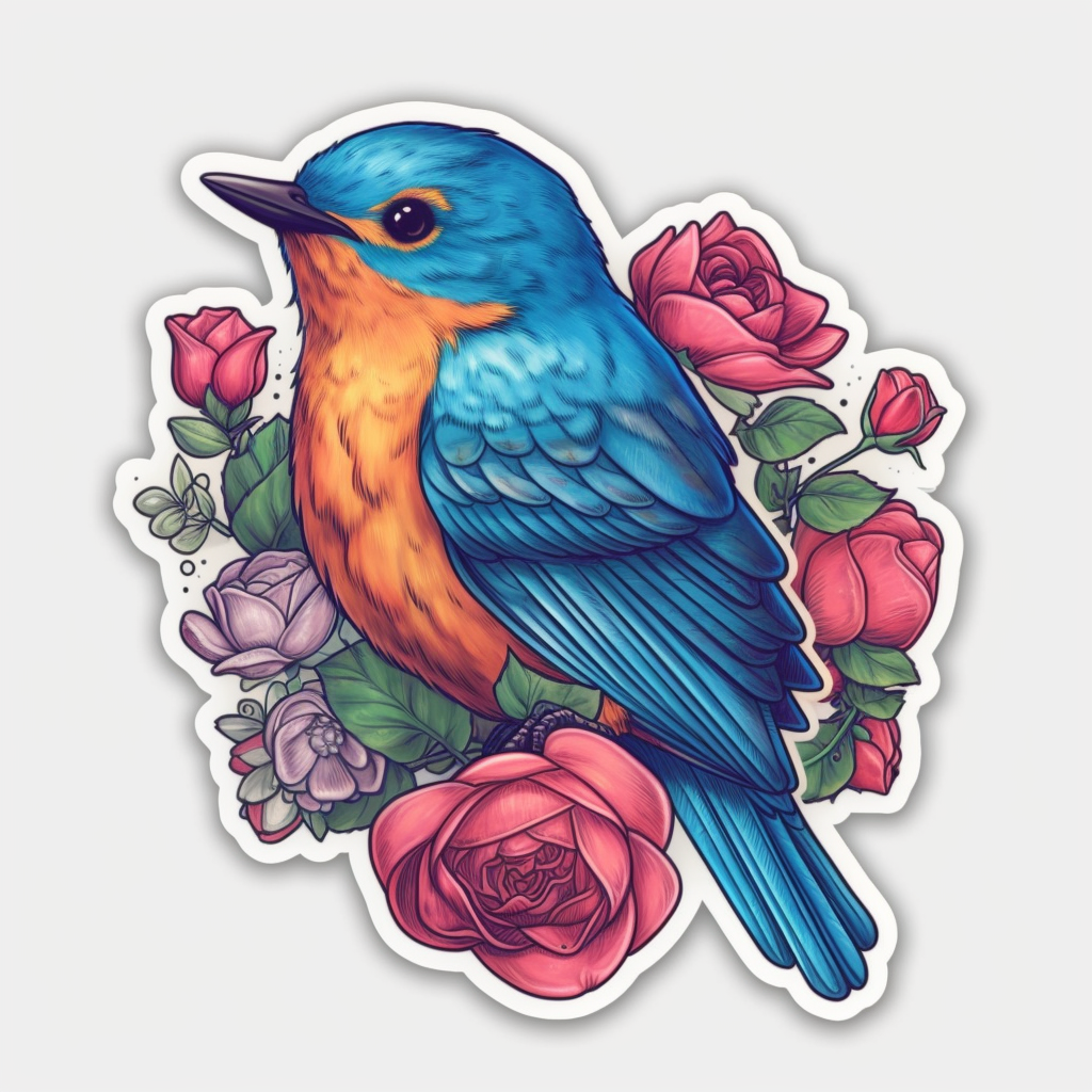 New York Eastern Bluebird bird Rose flower  Vinyl Decal Sticker for Car, Laptop, Tumbler and more # 008971