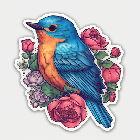 New York Eastern Bluebird bird Rose flower  Vinyl Decal Sticker for Car, Laptop, Tumbler and more # 008971