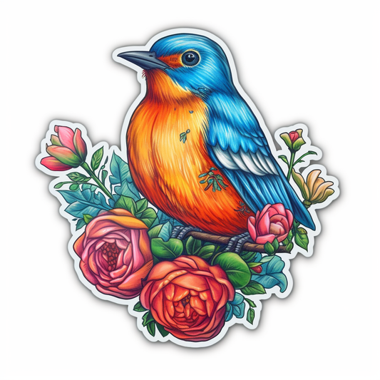 New York Eastern Bluebird bird Rose flower  Vinyl Decal Sticker for Car, Laptop, Tumbler and more # 008942