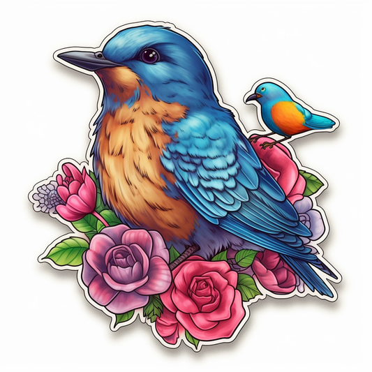 New York Eastern Bluebird bird Rose flower  Vinyl Decal Sticker for Car, Laptop, Tumbler and more # 008966