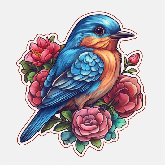 New York Eastern Bluebird bird Rose flower  Vinyl Decal Sticker for Car, Laptop, Tumbler and more # 008981