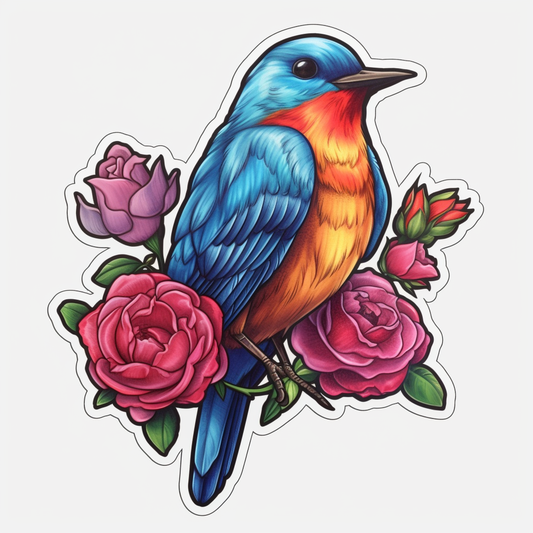 New York Eastern Bluebird bird Rose flower  Vinyl Decal Sticker for Car, Laptop, Tumbler and more # 008982