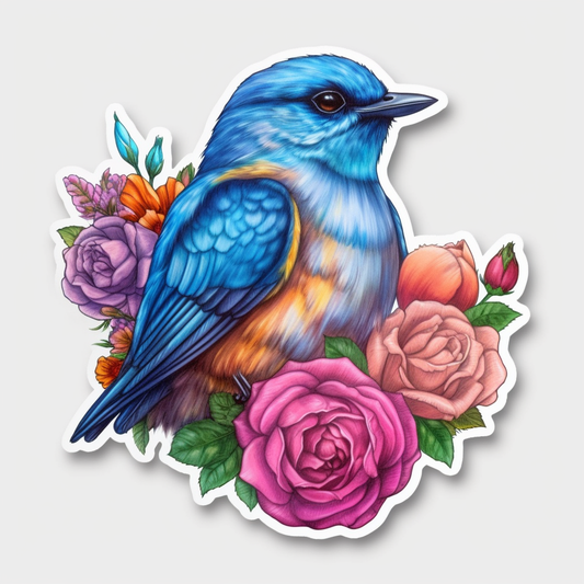 New York Eastern Bluebird bird Rose flower  Vinyl Decal Sticker for Car, Laptop, Tumbler and more # 008998