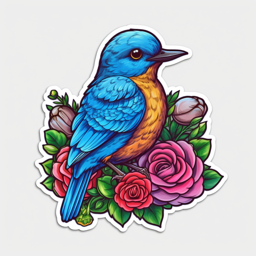 New York Eastern Bluebird bird Rose flower  Vinyl Decal Sticker for Car, Laptop, Tumbler and more # 008963