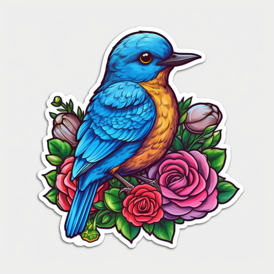New York Eastern Bluebird bird Rose flower  Vinyl Decal Sticker for Car, Laptop, Tumbler and more # 008963