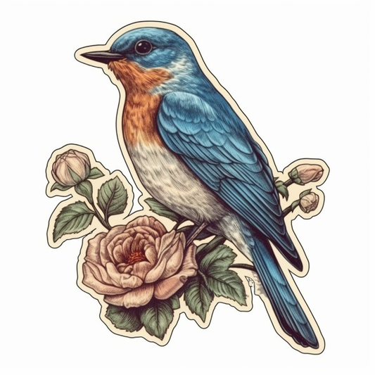 New York Eastern Bluebird bird Rose flower  Vinyl Decal Sticker for Car, Laptop, Tumbler and more # 008951