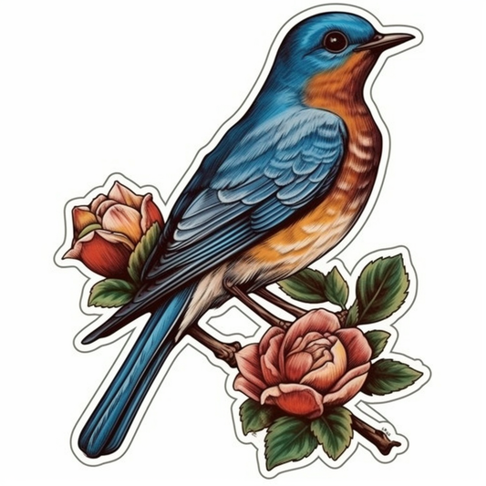 New York Eastern Bluebird bird Rose flower  Vinyl Decal Sticker for Car, Laptop, Tumbler and more # 008930