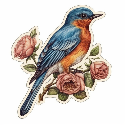 New York Eastern Bluebird bird Rose flower  Vinyl Decal Sticker for Car, Laptop, Tumbler and more # 008989
