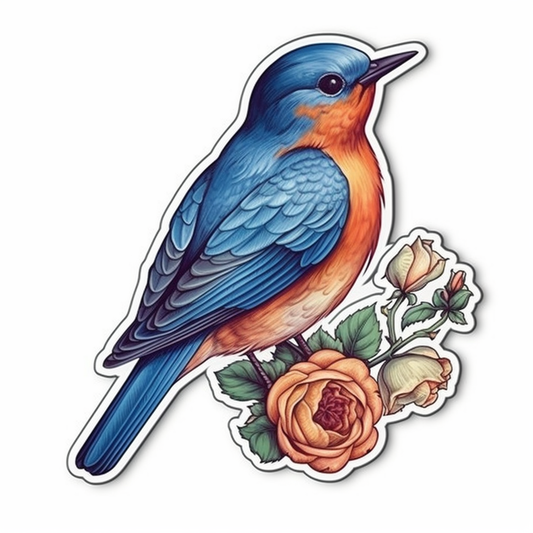 New York Eastern Bluebird bird Rose flower  Vinyl Decal Sticker for Car, Laptop, Tumbler and more # 008994