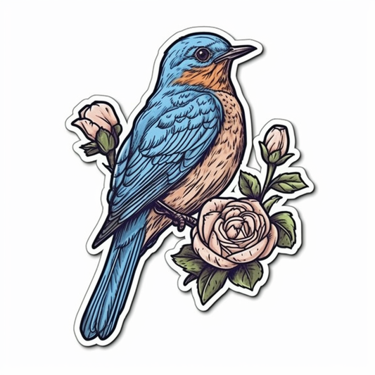 New York Eastern Bluebird bird Rose flower  Vinyl Decal Sticker for Car, Laptop, Tumbler and more # 008990