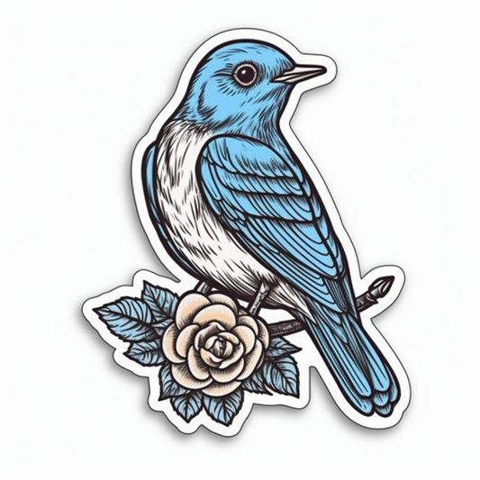 New York Eastern Bluebird bird Rose flower  Vinyl Decal Sticker for Car, Laptop, Tumbler and more # 008941