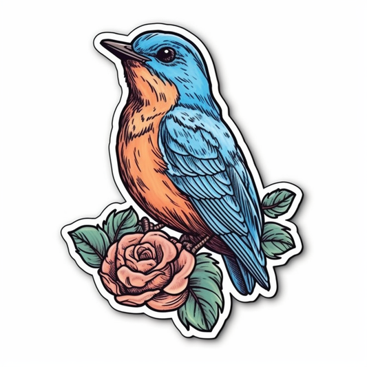 New York Eastern Bluebird bird Rose flower  Vinyl Decal Sticker for Car, Laptop, Tumbler and more # 008996