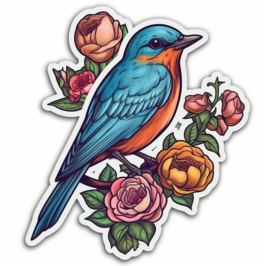 New York Eastern Bluebird bird Rose flower  Vinyl Decal Sticker for Car, Laptop, Tumbler and more # 008977