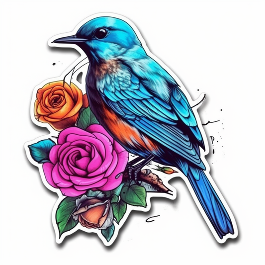 New York Eastern Bluebird bird Rose flower  Vinyl Decal Sticker for Car, Laptop, Tumbler and more # 008997