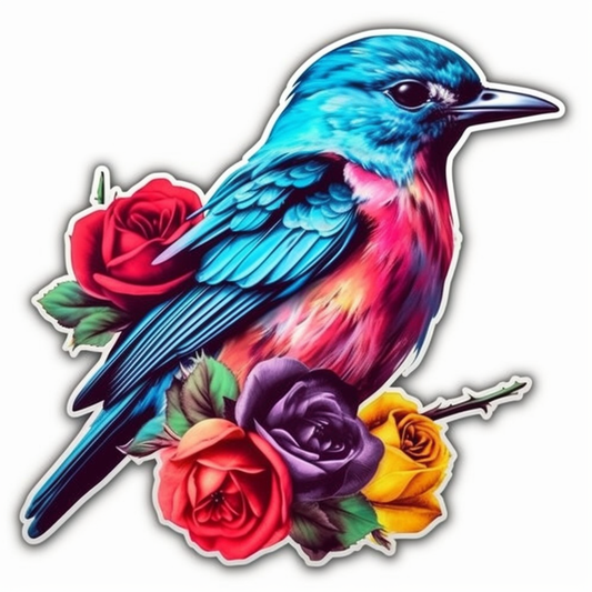 New York Eastern Bluebird bird Rose flower  Vinyl Decal Sticker for Car, Laptop, Tumbler and more # 008986