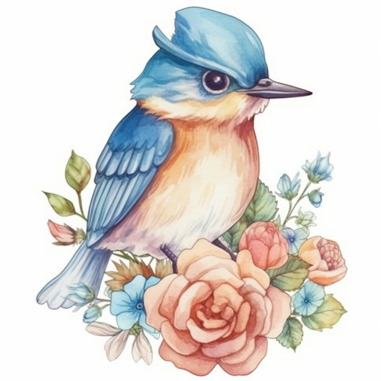 New York Eastern Bluebird bird Rose flower  Vinyl Decal Sticker for Car, Laptop, Tumbler and more # 008974