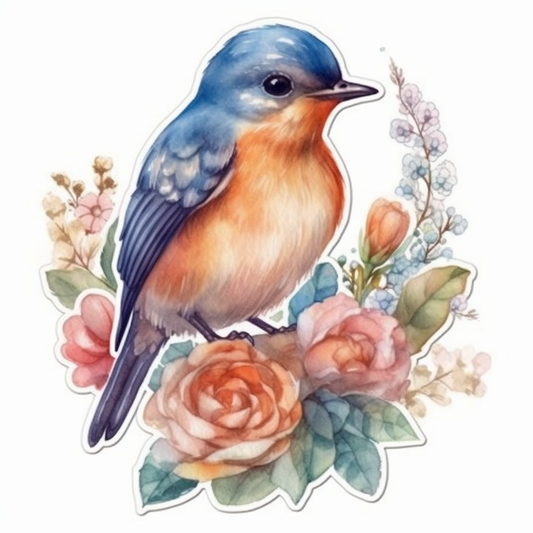New York Eastern Bluebird bird Rose flower  Vinyl Decal Sticker for Car, Laptop, Tumbler and more # 008991