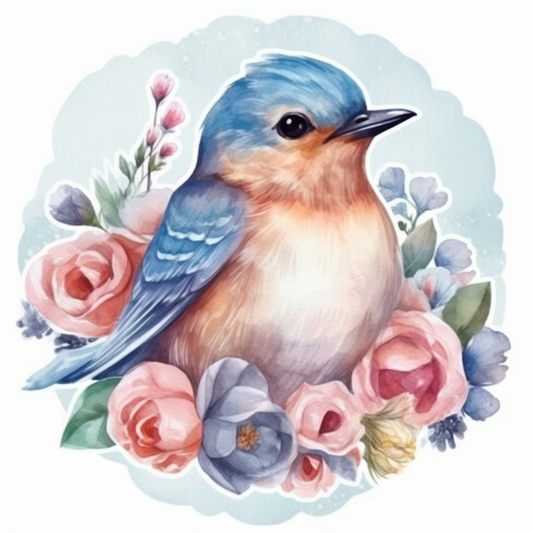 New York Eastern Bluebird bird Rose flower  Vinyl Decal Sticker for Car, Laptop, Tumbler and more # 008985